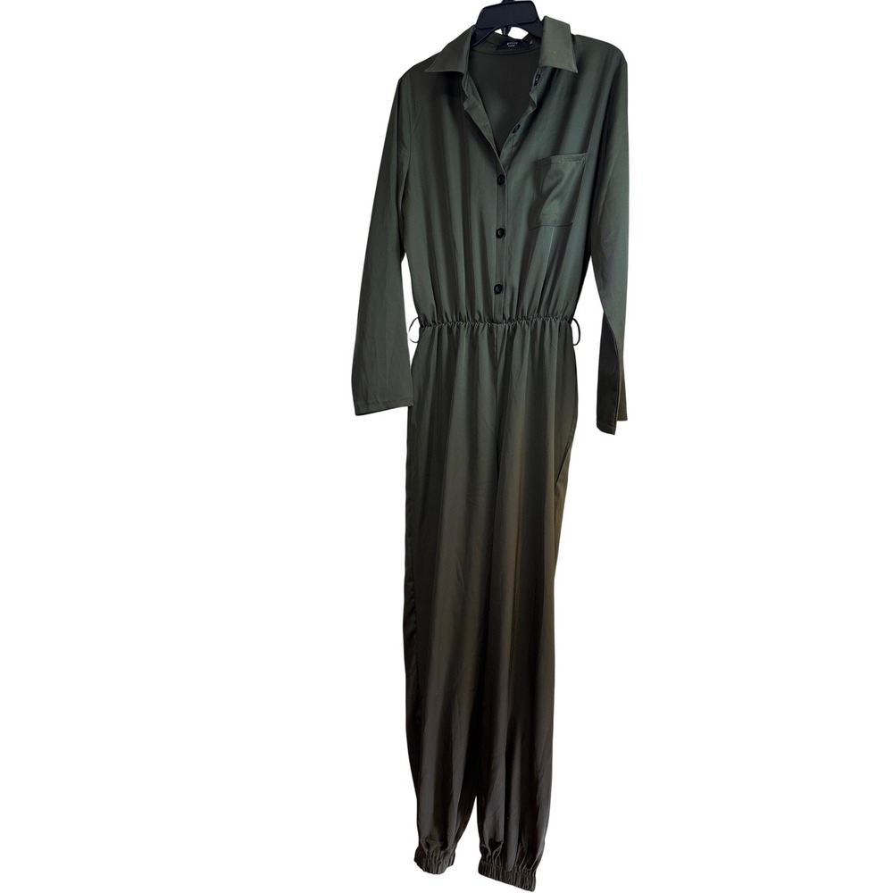 Gritty Soul Womens XXL Olive Green Long Sleeve Utility Button‎ Front Jumpsuit